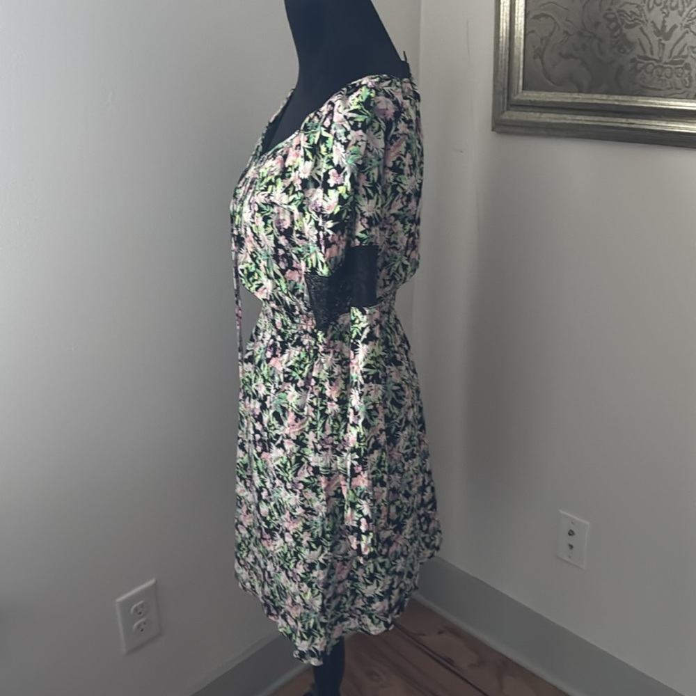 Princess Vera Wang floral print peasant mini dress long sleeves‎ elastic waist S - Picture 5 of 8